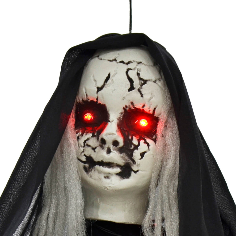 Hanging Scary Girl Light Up Eyes Sounds Halloween Decoration 1m