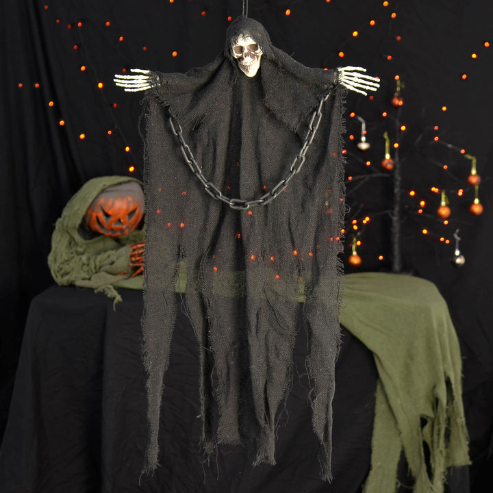 Hanging Skeleton With Chains Black Robe Ghost Decoration 60cm