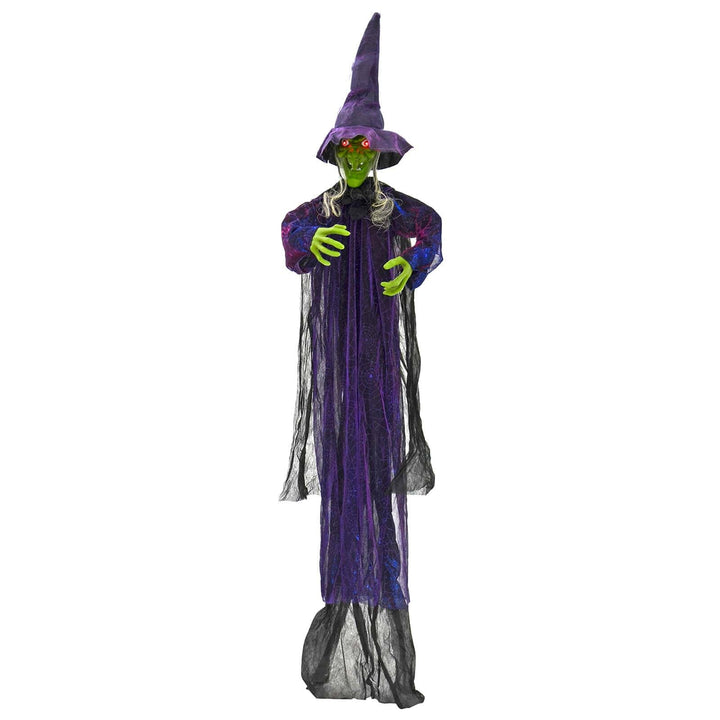 6ft Hanging Witch Green Skin Light Up Eyes Sounds Decoration