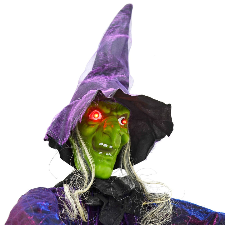 6ft Hanging Witch Green Skin Light Up Eyes Sounds Decoration