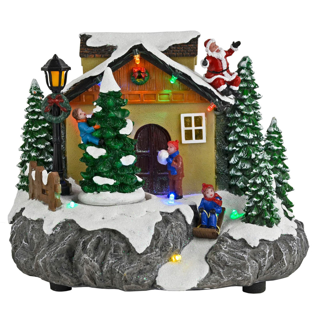 Christmas Village Light Up Moving Snow Scene Sledge Santa 20cm