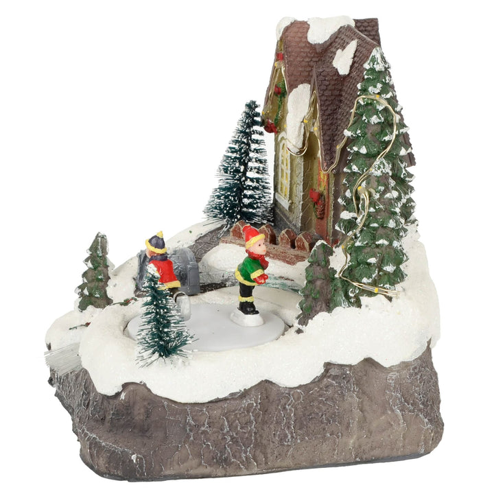 Christmas House River Light Up Moving Snow Scene Skaters 14cm