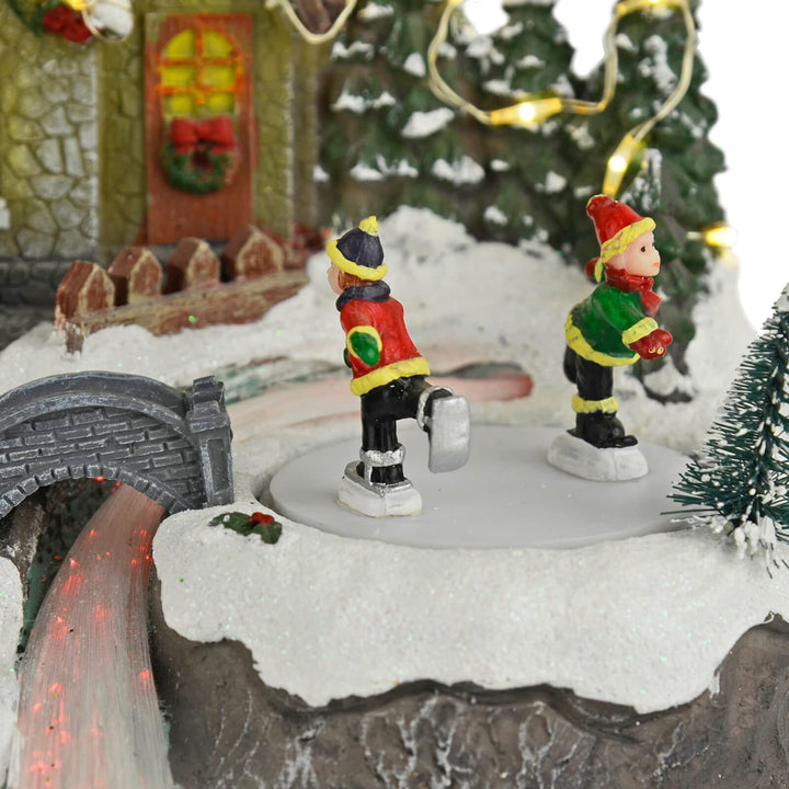 Christmas House River Light Up Moving Snow Scene Skaters 14cm