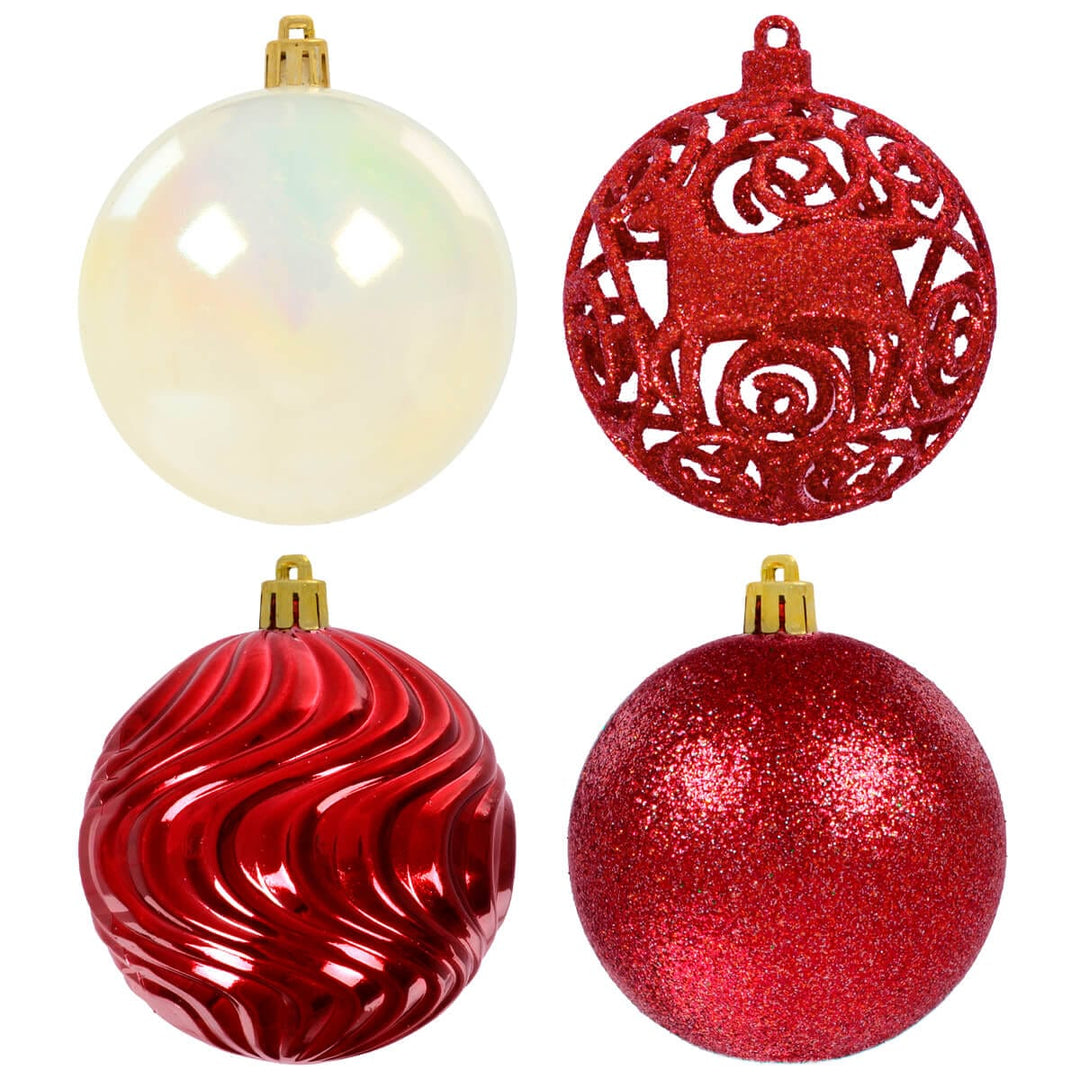 Pack of 16 Christmas Tree Baubles Mixed Design Decorations 8cm Red