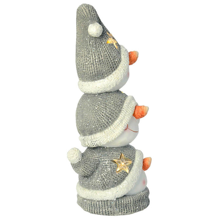 Snowman Stack Light Up Christmas Decoration Grey White 55cm