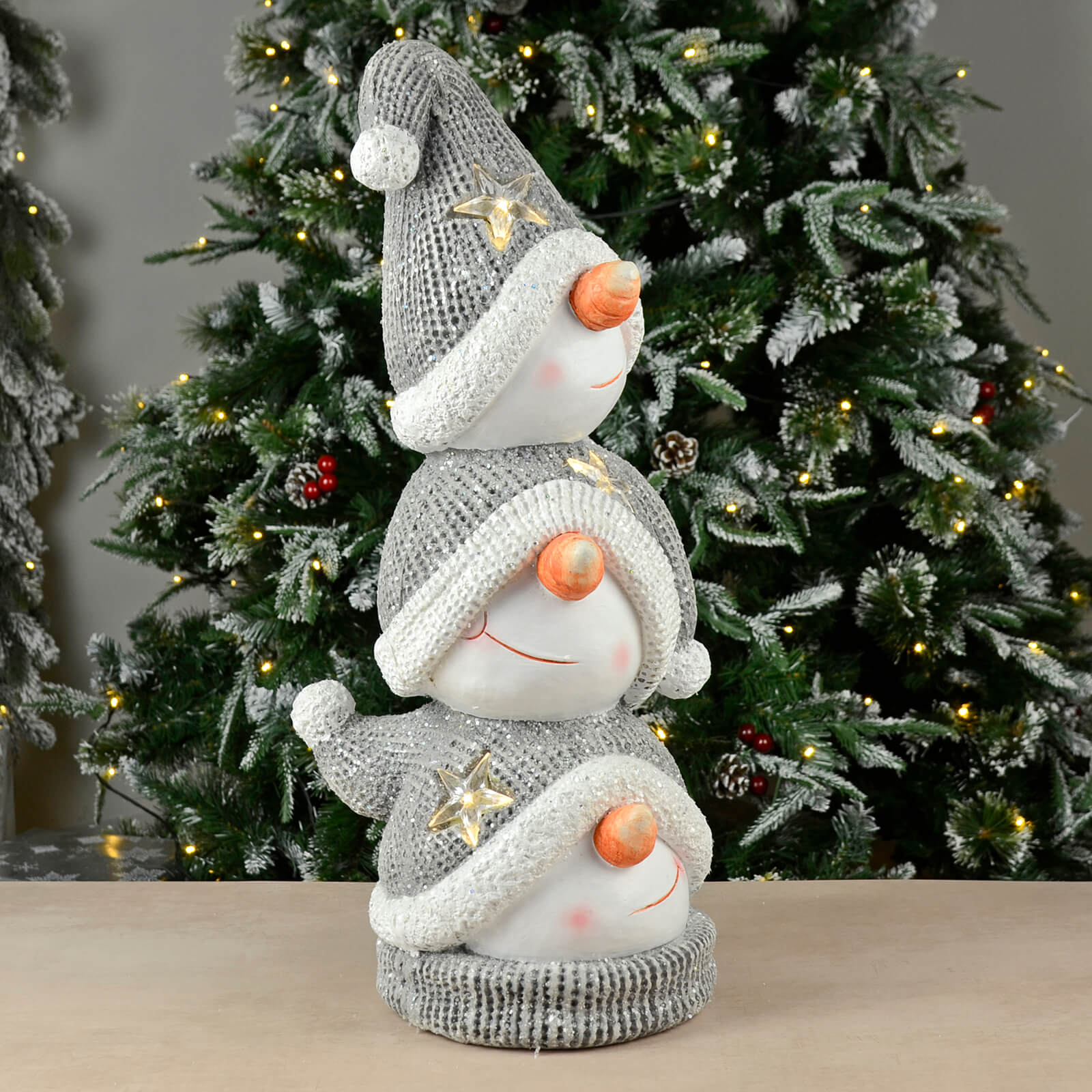 Ceramic Snowman Stack light Up - Ceramic Snowman - Ceramic - Snowman Stack - Snowman - 2024 Ceramic Snowman Stack - Holiday- Christmas