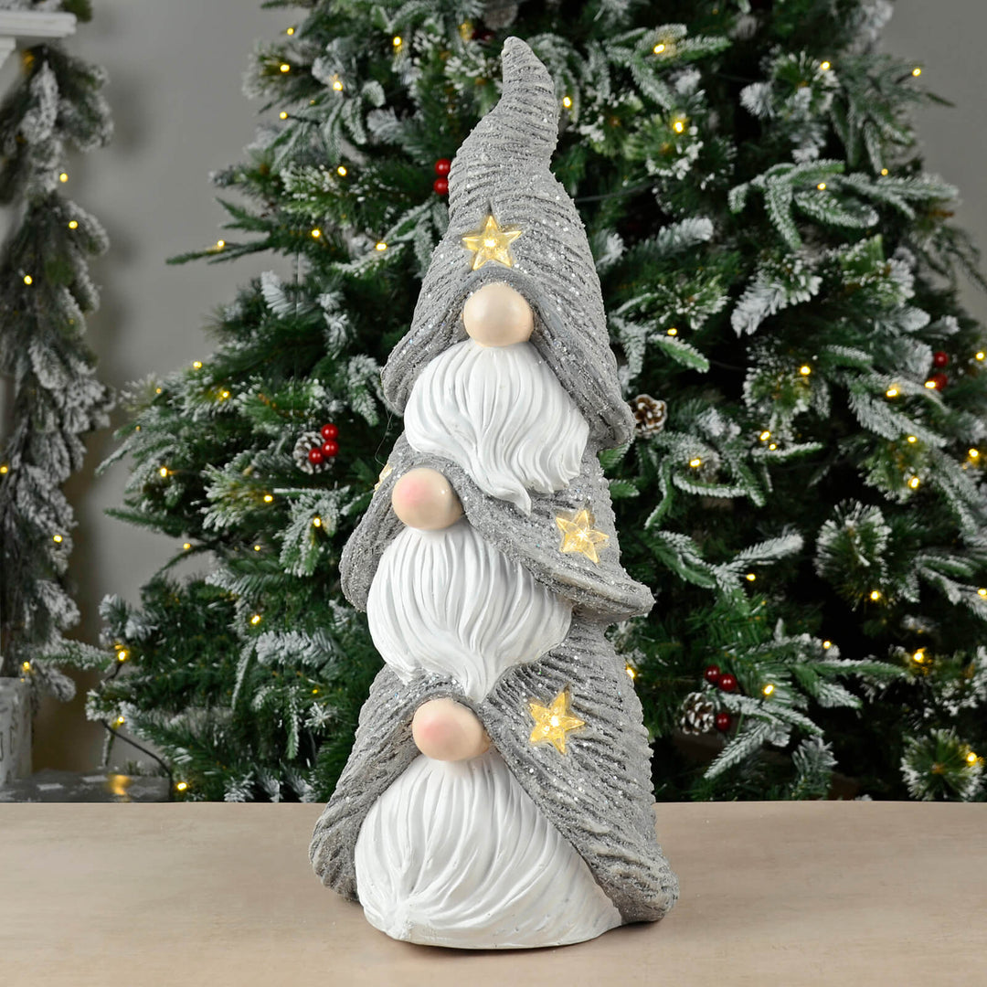 Gonk Stack Light Up Stars Christmas Decoration Grey White 60cm