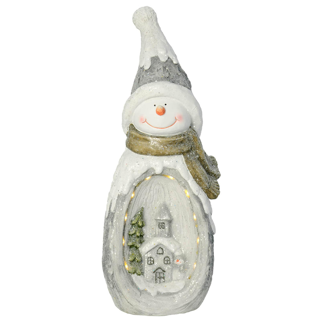 LED Snowman With Church Scene Christmas Decoration Grey White 63cm