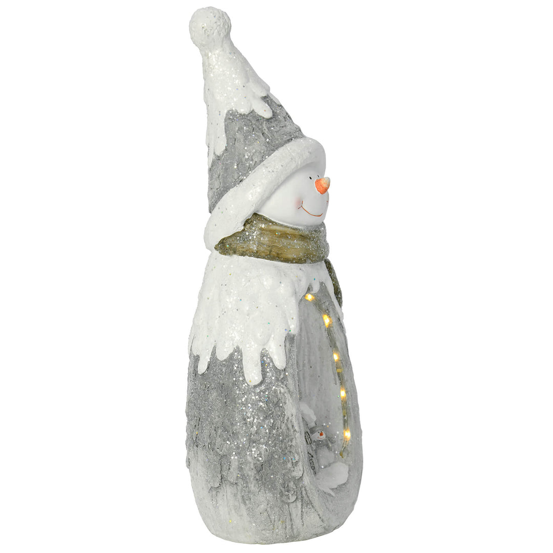 LED Snowman With Church Scene Christmas Decoration Grey White 63cm