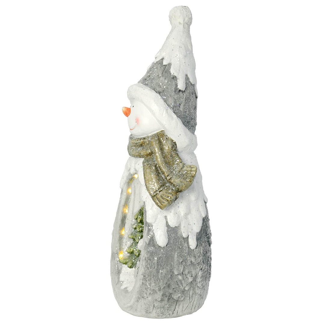 LED Snowman With Church Scene Christmas Decoration Grey White 63cm