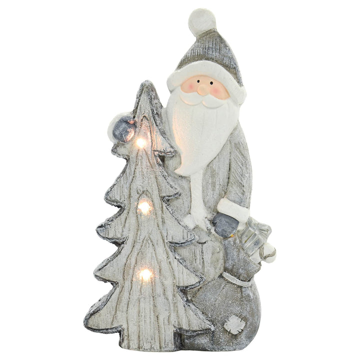 LED Santa & Christmas Tree Grey White Ceramic Ornament 47cm