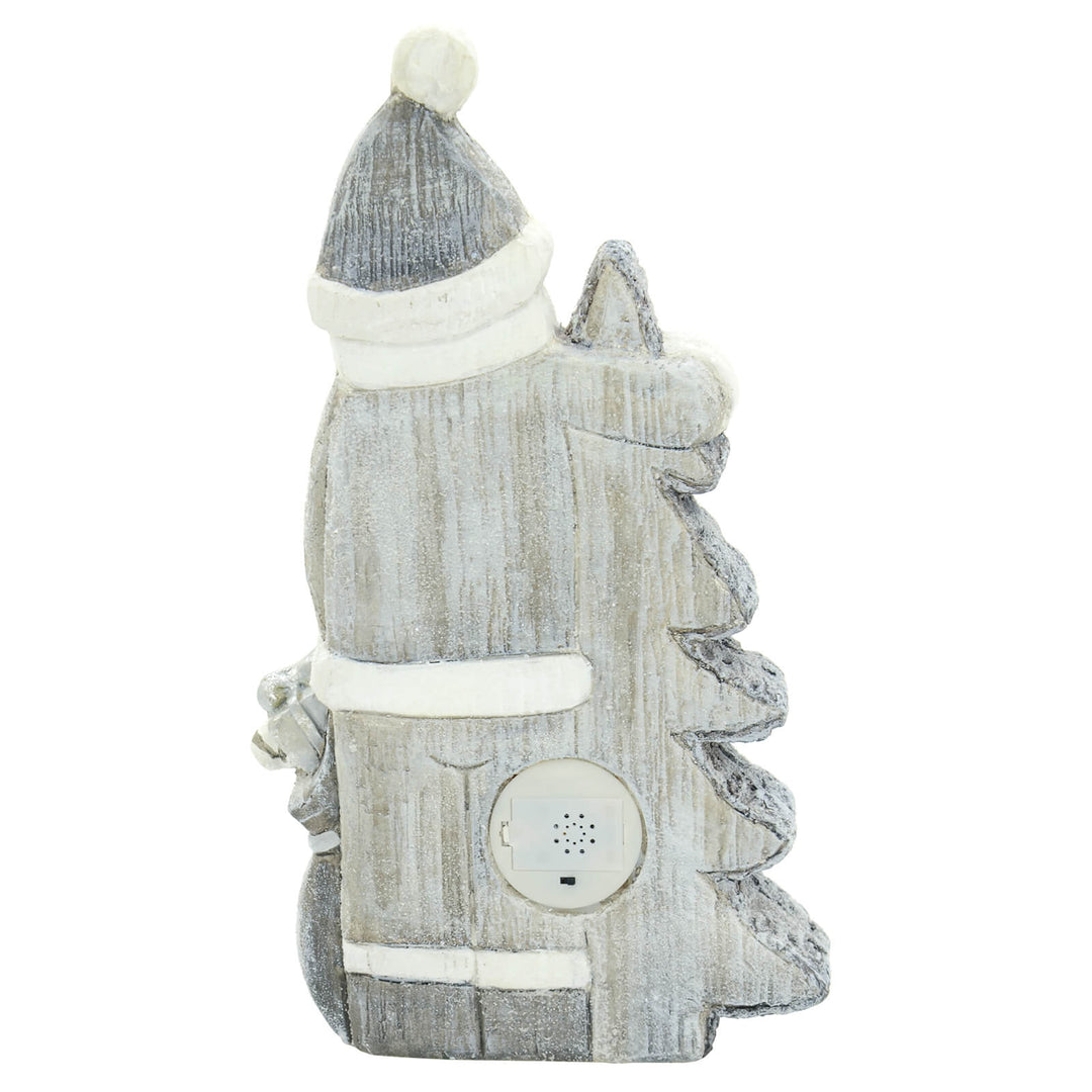 LED Santa & Christmas Tree Grey White Ceramic Ornament 47cm