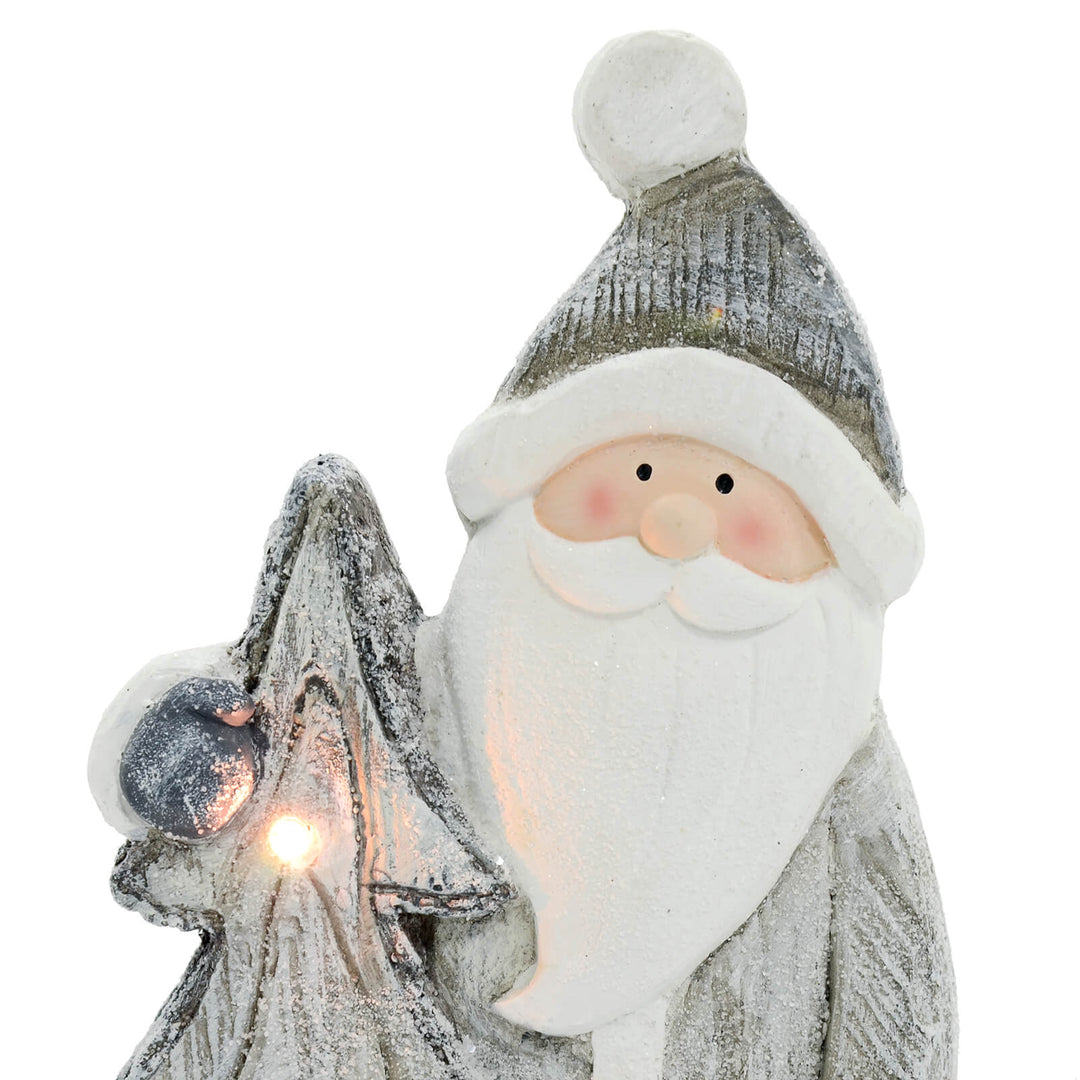 LED Santa & Christmas Tree Grey White Ceramic Ornament 47cm