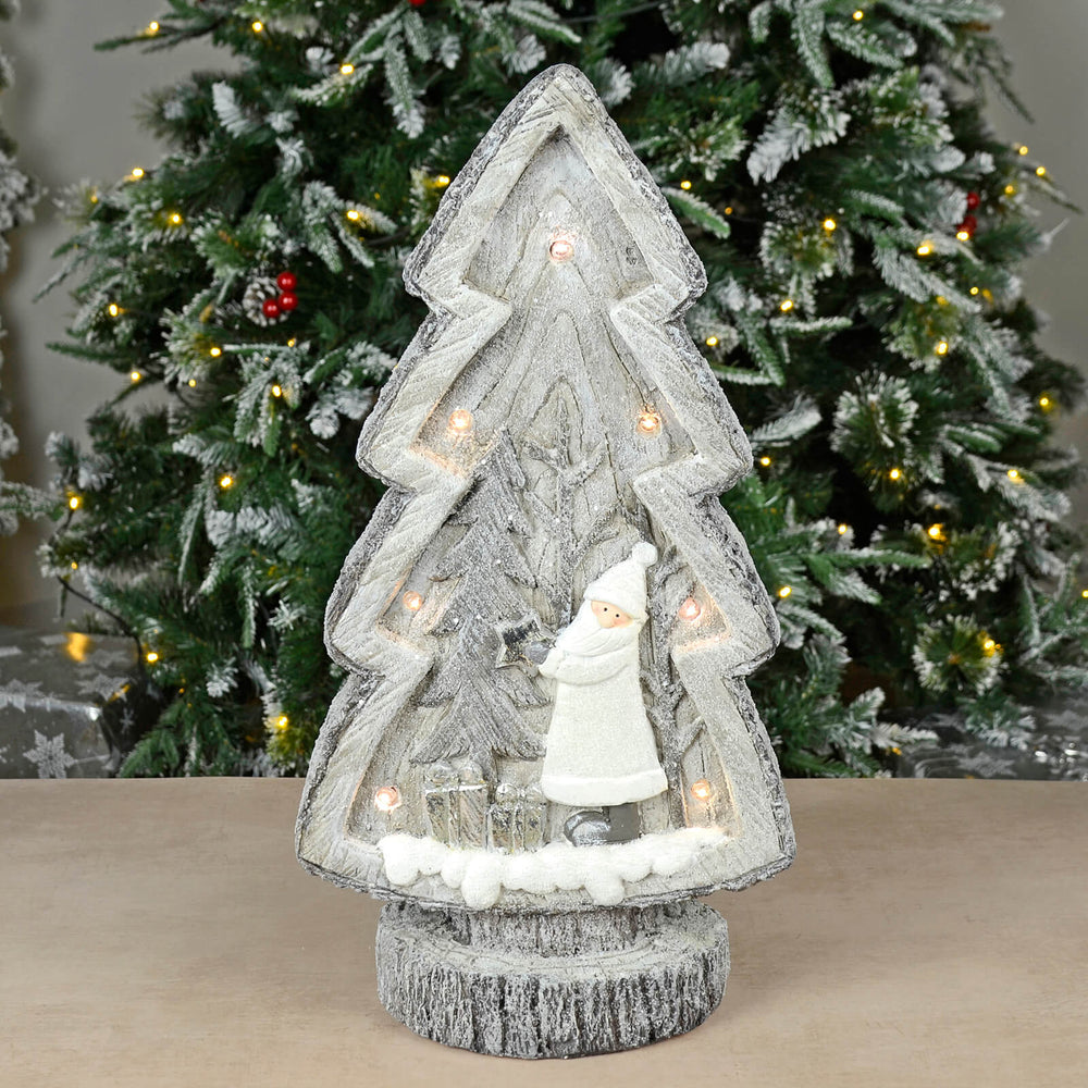 LED Christmas Tree Ceramic Ornament Grey White 51cm