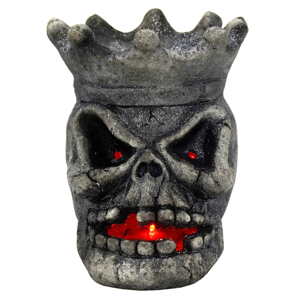 Light Up Skull Crown Candy Holder Halloween Decoration Grey 24cm