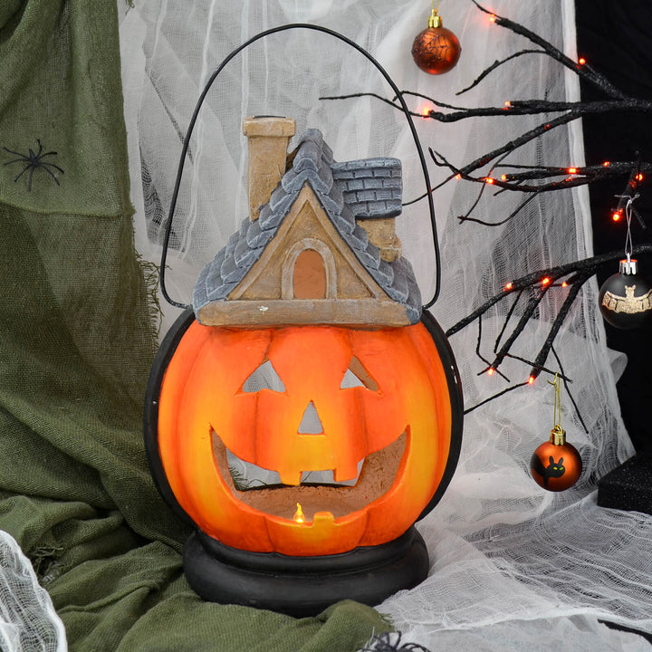 Pumpkin House Lantern Candle Holder Halloween Decoration 38cm