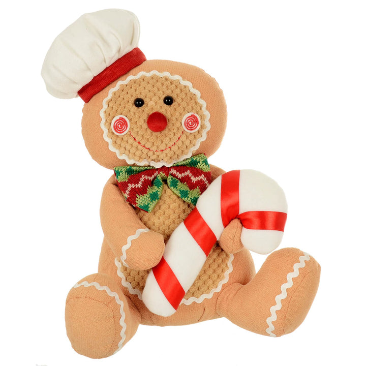 Fabric Gingerbread Figure Sitting Christmas Decoration 33cm Man