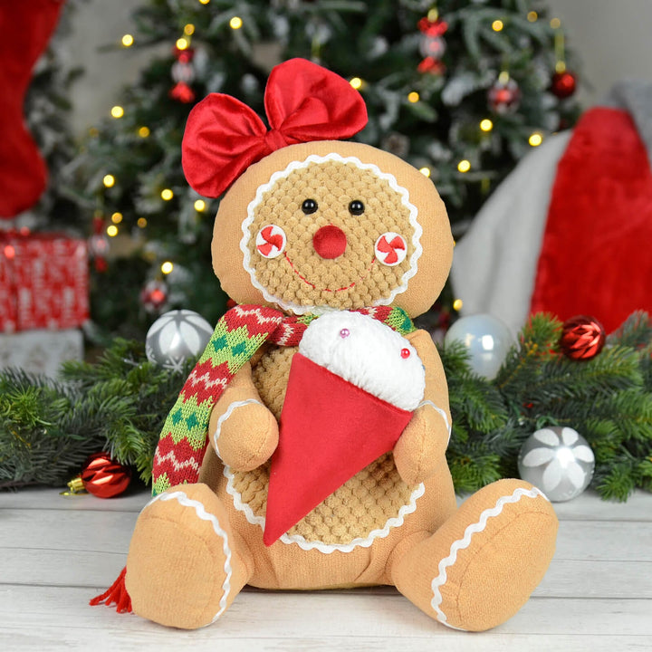 Fabric Gingerbread Figure Sitting Christmas Decoration 33cm