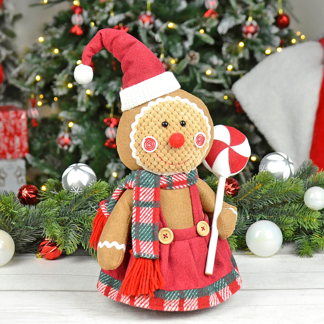 Fabric Gingerbread Figure With Sweet Christmas Decoration 34cm