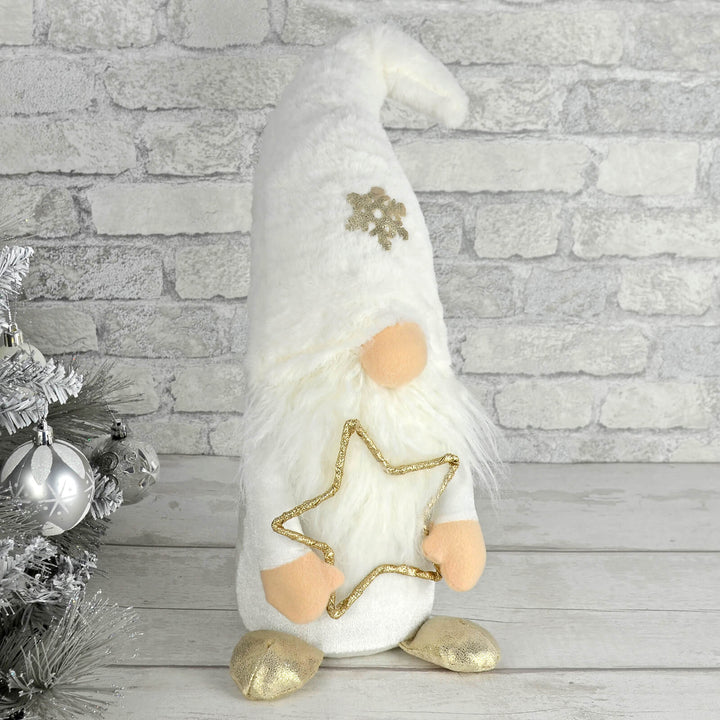 White Gonk With Gold Star Christmas Decoration 50cm