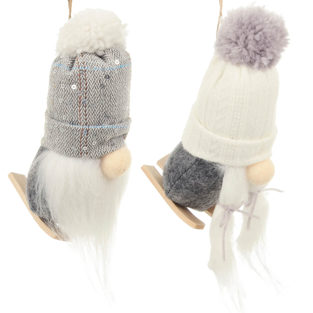 Pair of Grey White Gonks Christmas Tree Decorations 17cm