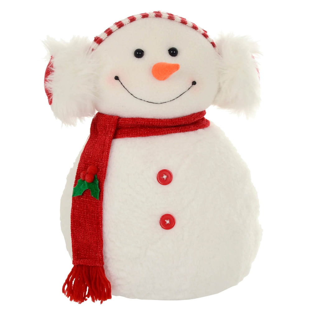 Snowman With Headphones Christmas Decoration White Red 35cm