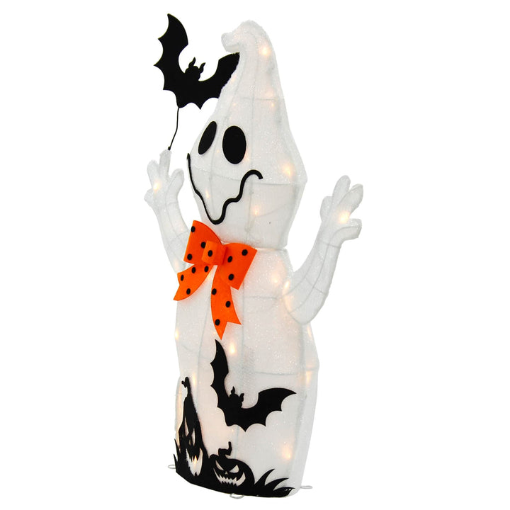 Light Up Ghost With Bat Halloween Decoration White LED 74cm