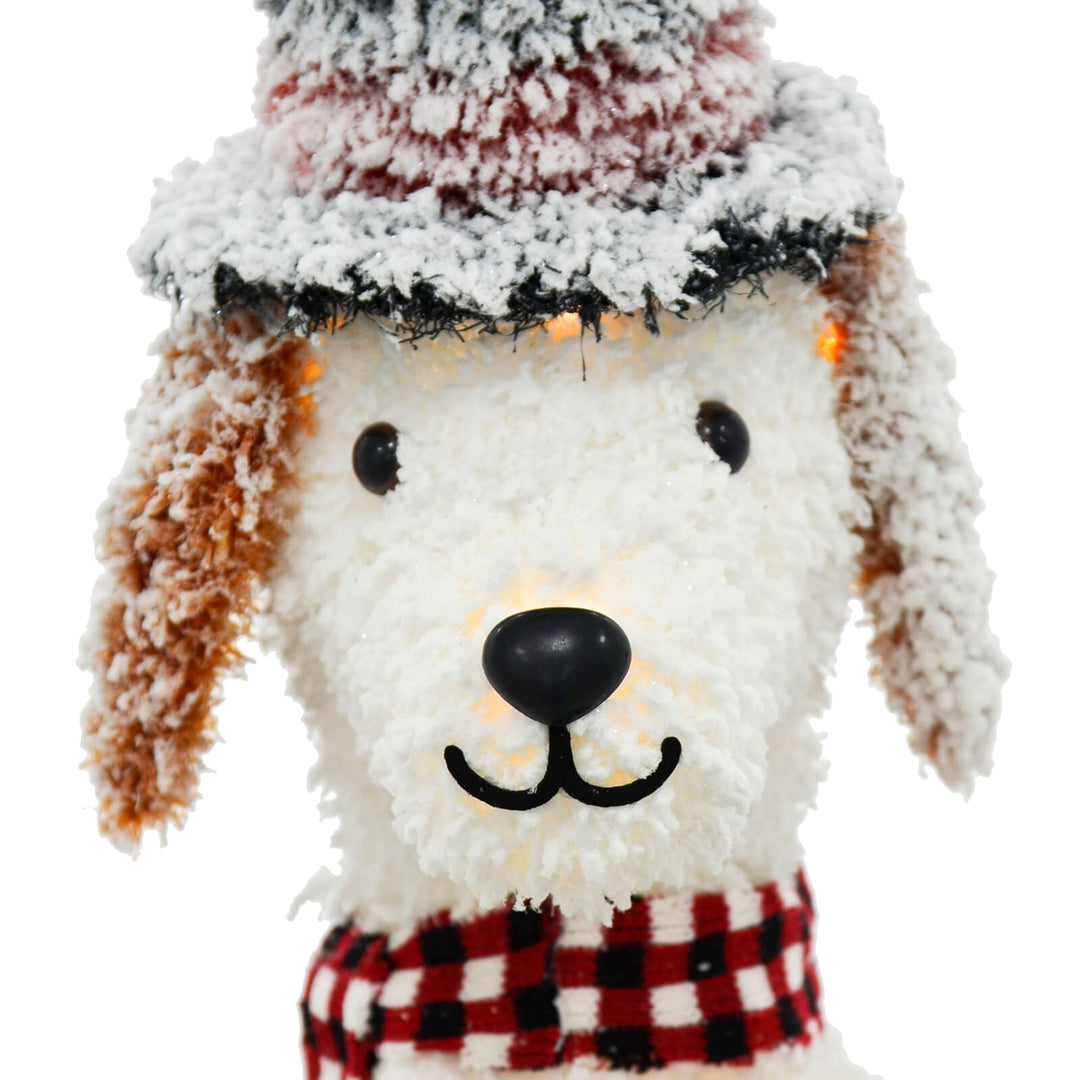 Large White LED Dog With Hat & Gift Christmas Decoration 94cm