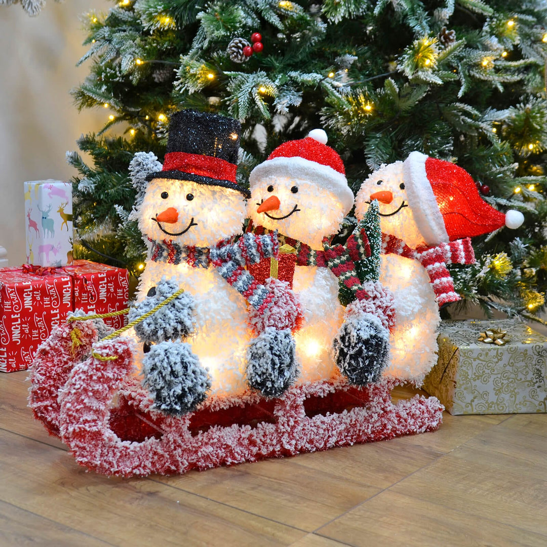 Large Light Up Snowmen on Sledge Christmas Decoration 72cm