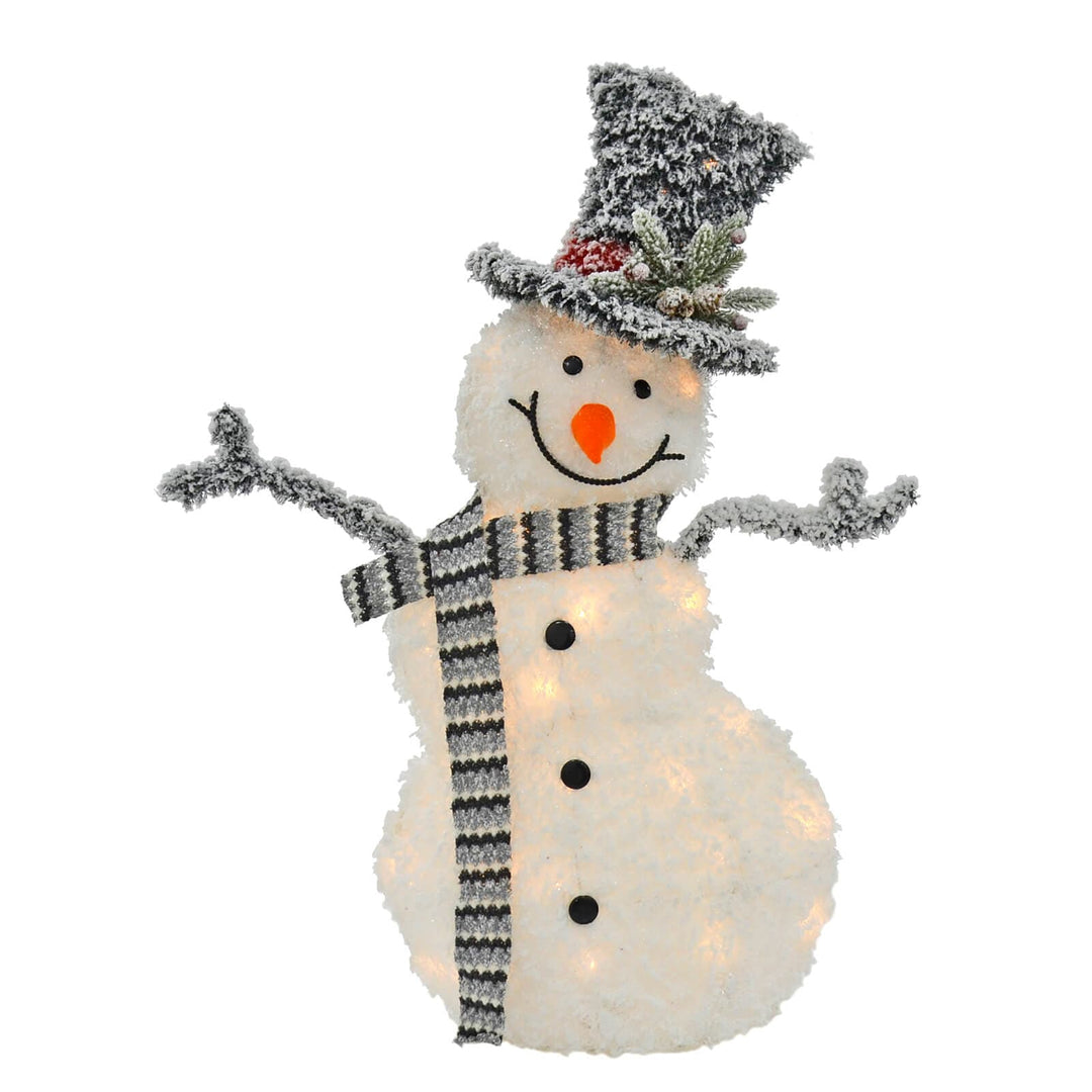 Light Up Snowman Christmas Decoration White Tinsel 82cm