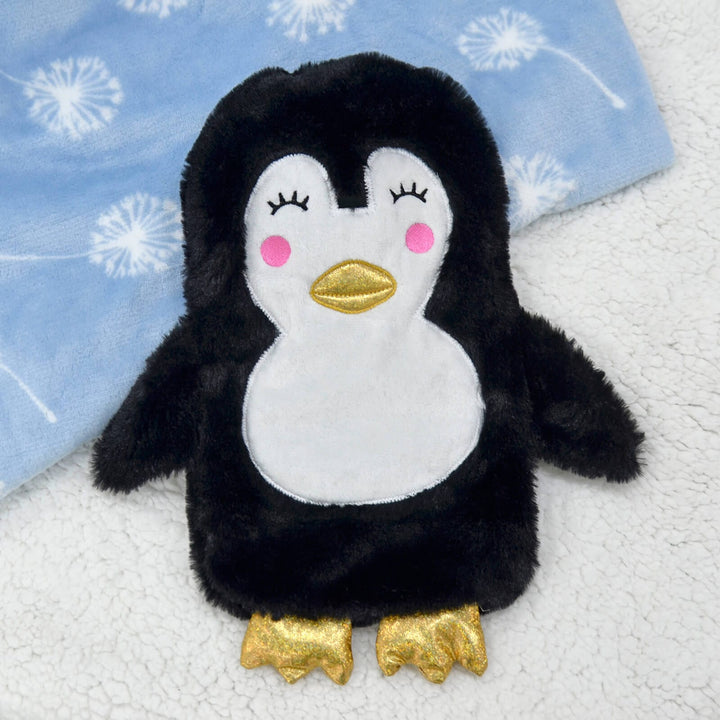 Penguin Hot Water Bottle Plush Cover Gold Sparkle 1 Litre