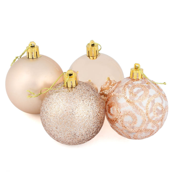 16 x 6cm Christmas Tree Baubles Swirl Matte Glitter Mirrored Champagne