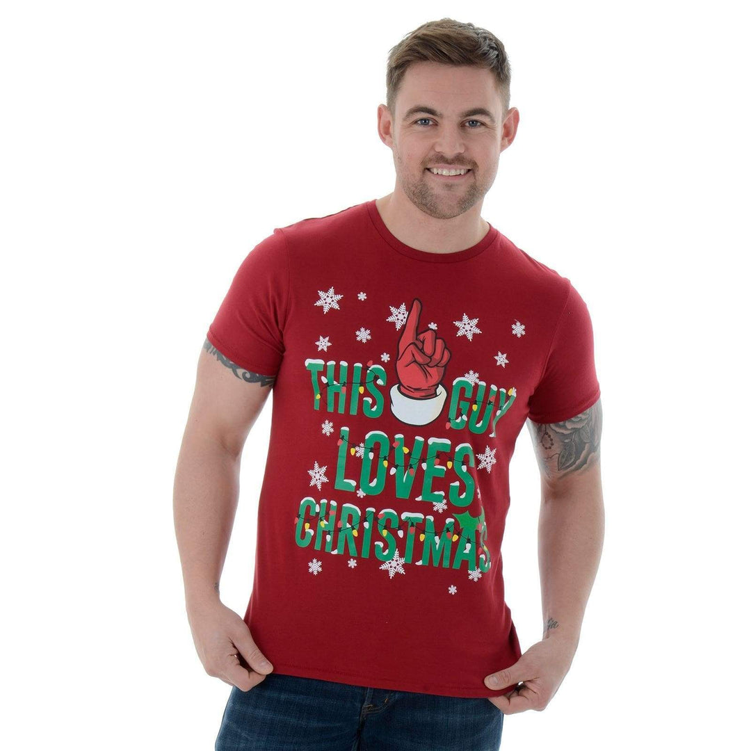 Mens Novelty Cotton Christmas T-Shirt Tee This Guy Loves Xmas Red / M