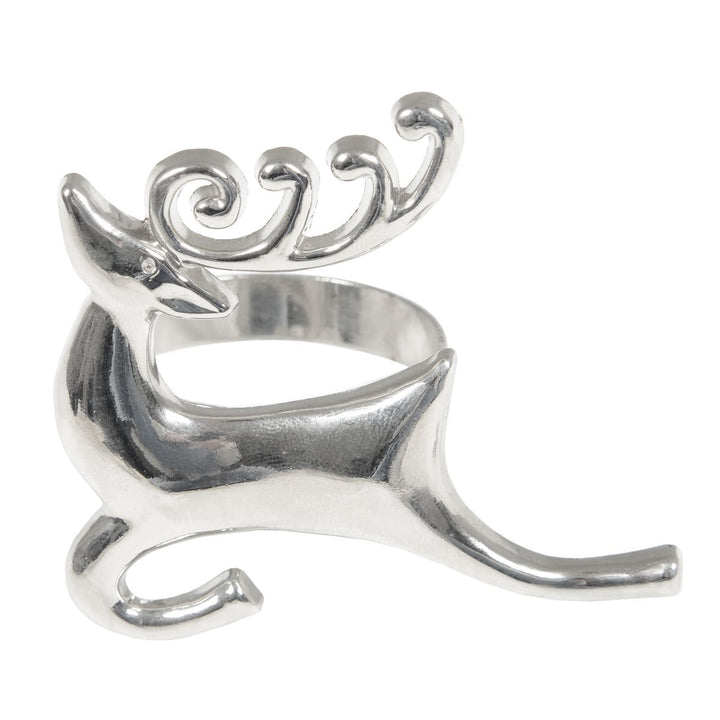 Set Of 4 Christmas Napkin Rings Silver Metal Table Decoration Reindeer