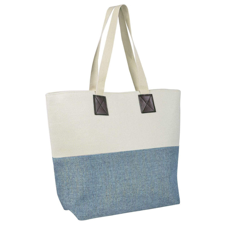 Womens Shimmer Canvas Beach Shoulder Shopping Bag Tote Blue