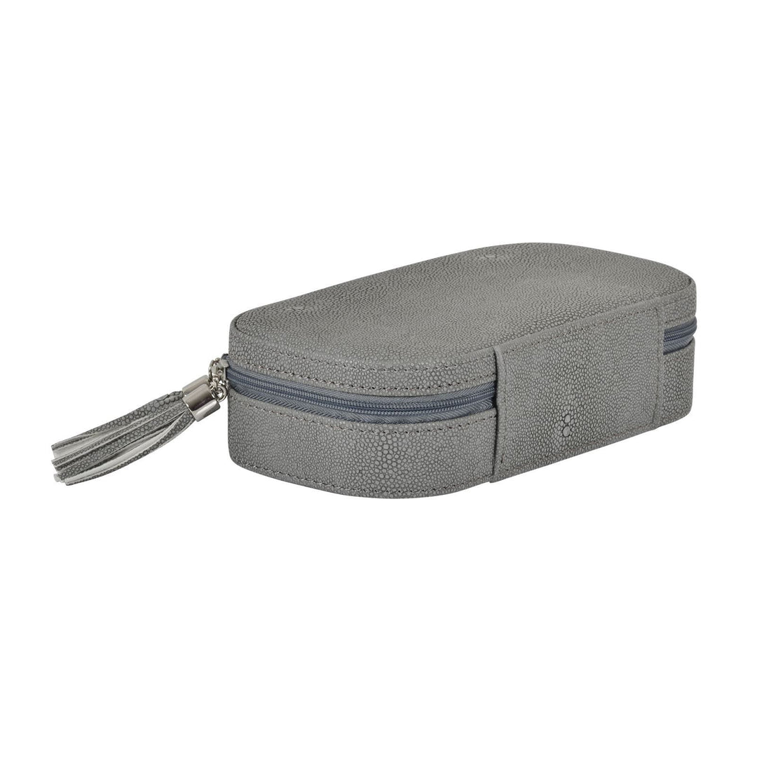 Travel Jewellery Case With Mirror Zip Faux Leather Box Grey