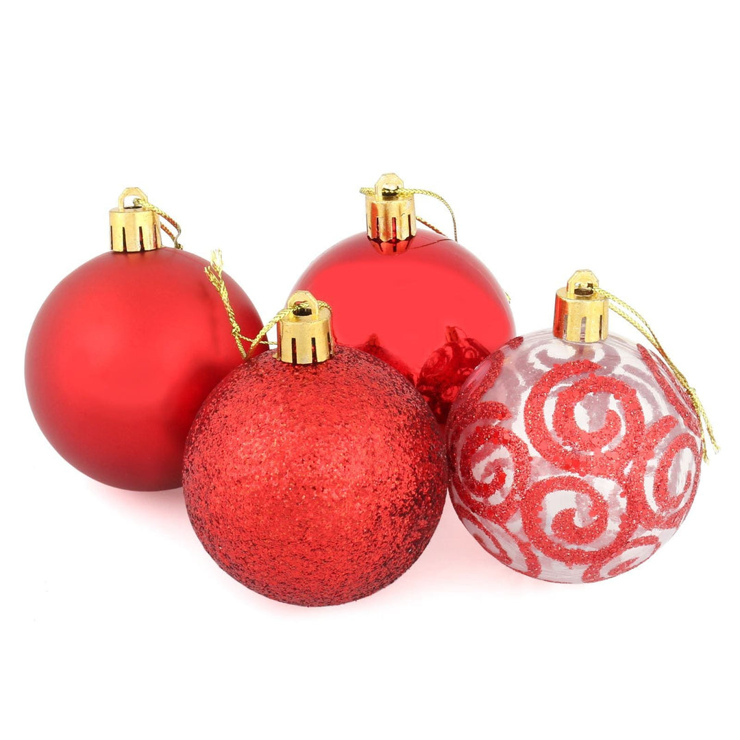 16 x 6cm Christmas Tree Baubles Swirl Matte Glitter Mirrored Red