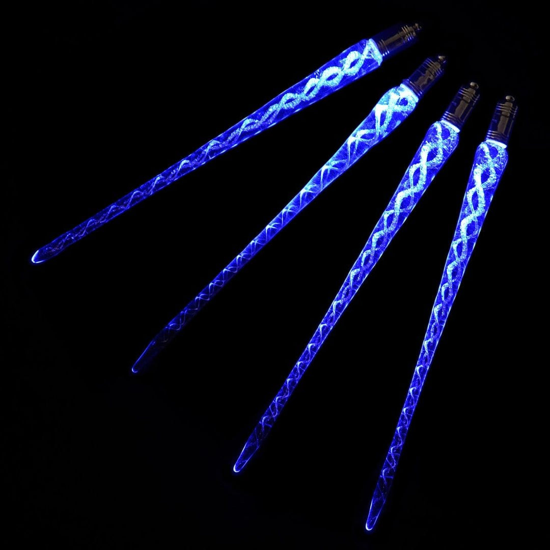 Set of 4 20cm Blue Glass Icicle LED Christmas Lights